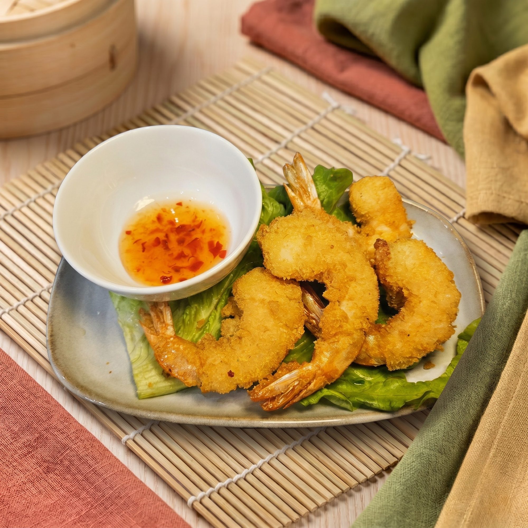 Beignets de crevettes dorés et croustillants sur lit de salade – restaurant asiatique halal Sabay Oi à Ivry-sur-Seine